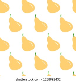 Vector seamless pattern with yellow pear isolated on white backdrop. Cute childish background. Can be used for or cafe menu, design banners, wrapping paper, print on clothes. Summer wallpaper.