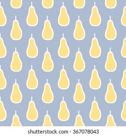 vector seamless pattern of yellow pears, on blue background