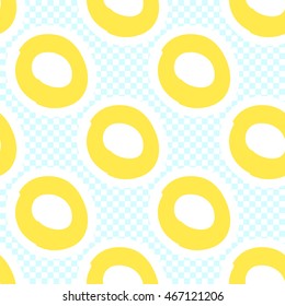 Vector seamless pattern with yellow polka dot. Hand drawn cute and funny fashion illustration. Modern doodle pop art sketch 