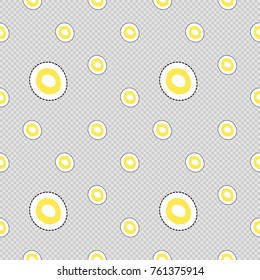 Vector seamless pattern with yellow polka dot. Hand drawn cute and funny fashion illustration patches or stickers kit. Modern doodle pop art sketch badges and pins
