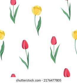 Vector seamless pattern with yellow and red tulips