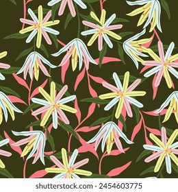 vector seamless pattern yellow red spring flowers background