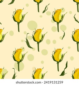 Vector seamless pattern with yellow rose buds