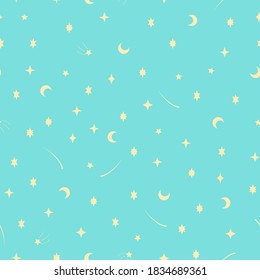 Patrón vectorial sin fisuras con estrellas amarillas en fondo azul. Para tela, textil, lino, papel pintado, papel de regalo y envoltura, tarjeta de saludo, invitaciones para fiestas y fiestas infantiles, pijamas.
