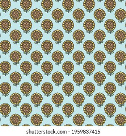 vector seamless pattern yellow sun flower hand drawing doodle style abstract isolated on blue background