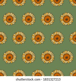 Vector seamless pattern with yellow sunflowers