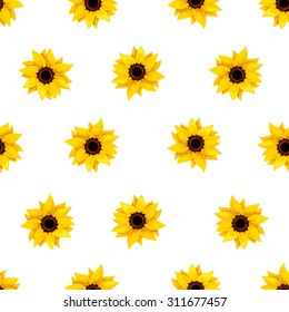 Vector seamless pattern with yellow sunflowers on a white background.