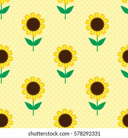 Vector seamless pattern with yellow sunflowers