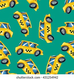 vector Seamless pattern of yellow taxi cars isolate on dark background.