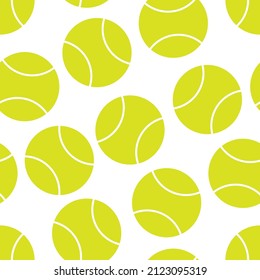 Vector seamless pattern of yellow tennis balls on a white background. Sports print wall background.