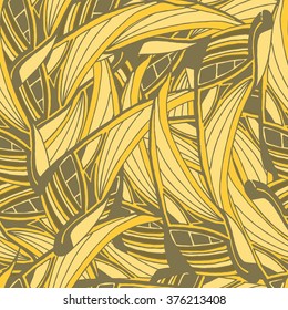 Vector seamless pattern with yellow tropical leaves