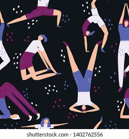 Vector seamless pattern with yoga pattern. Yoga poses illustration in flat style