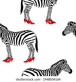 vector seamless pattern 
zebra in red shoes