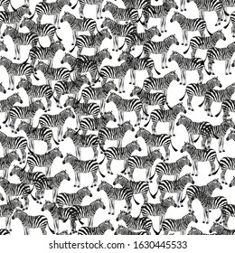Vector seamless pattern with zebra silhouette. Monochrome seamless background