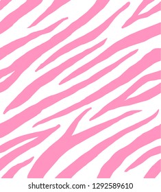 Vector seamless pattern of zebra stripes fur print pink and white background 