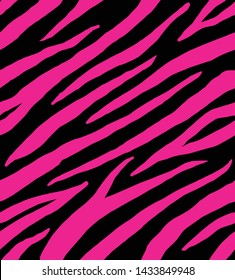 Vector seamless pattern of zebra tiger stripes  fur skin print isolated on fuchsia pink background 