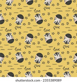 Vector seamless pattern with zebra.Tropical jungle cartoon creatures.Pastel animals background.Cute natural pattern for fabric, childrens clothing,textiles,wrapping paper.