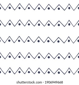 Vector seamless pattern with zig zag and circles. Abstract cute ethnic pattern on white background