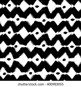 Vector seamless pattern with zigzag. Hand drawn brush texture