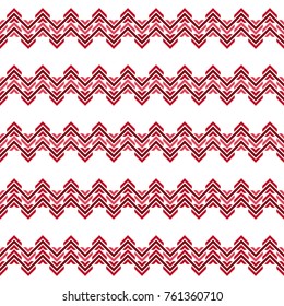 Vector seamless pattern with a zigzag- and heart- motif to a Merry Christmas or a St. Valentine's Day set with often repeating hearts in three different shades of the red color on a white background