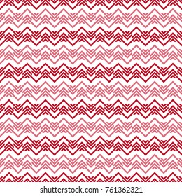 Vector seamless pattern with a zigzag- and heart- motif to a Merry Christmas or a St. Valentine's Day set with often repeating hearts in two different shades of the red color on a white background