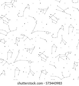 Vector seamless pattern with zodiac constellation. Black and white star pattern for paper, textile, polygraphy, t-shirt, game, web design