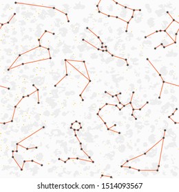 Vector seamless pattern with zodiac constellations. Ancient celestial elements for textile and print design.