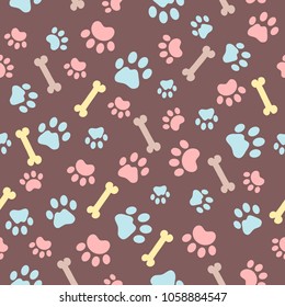 Vector seamless pattern for zoo store or shop. Background with bones and paws. Veterinary backdrop. Can be used for wrapping paper, wallpaper, cover, design of banners. EPS10