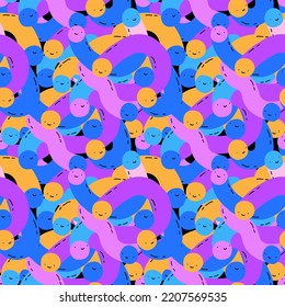 Vector seamless pattern-1970s psychedelic aesthetic smileemoticons.Y2k 1990 smiley. Funky and groovy dudes.Vibrant rainbow retro ornament.Wrap paper,bullet journal cover.2000 trippy print.00s template