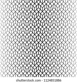 Vector seamless pattern.Abstract halftone background.Modern stylish texture.Regularly repeating zigzag shapes with hexagons,rhombuses with decreasing contour thickness.Gradation from bigger to smaller