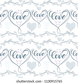 Vector seamless pattern.Calligraphic composition.  Hearts. Use printed materials, signs, items, websites, maps, posters, postcards, packaging. hearts.