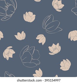 Vector Seamless Pattern.Hand drawn. Vintage.Flowers on a blue background