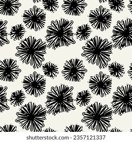 Vector seamless pattern.Monochrome  exploding spots. Modern repeating texture. Fancy starry print. Stylized fireworks for holiday design.