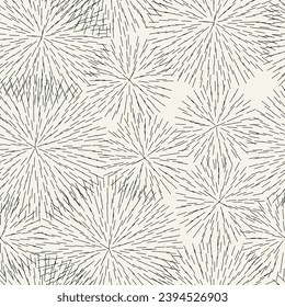 Vector seamless pattern.Monochrome  exploding spots. Modern repeating texture. Fancy starry print. Stylized linear fireworks.