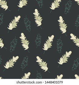 Vector seamless pattern,print,texture with feathers on the dark background