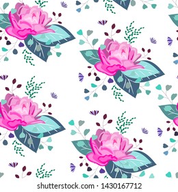Vector seamless pattern,print,texture with flowers, leaves,branches,greenery. Botanical, floral,herbal composition,set,bouqet.