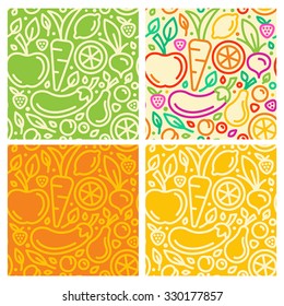 Vector seamless patterns and abstract  backgrounds with trendy linear style - organic food and healthy products 