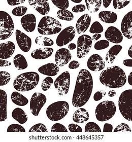 Vector seamless patterns with abstract stones. Creative black and white grunge backgrounds with rocks. Texture with cracks, ambrosia, scratches, attrition. Graphic illustration.  