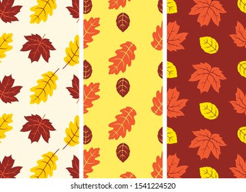  Vector seamless patterns with autumn leaves - abstract seasonal background