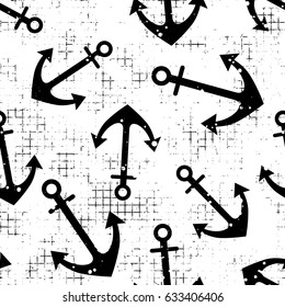 Vector seamless patterns Background with anchor Creative geometric vintage backgrounds, nautical theme Graphic illustration with attrition, cracks and ambrosia
