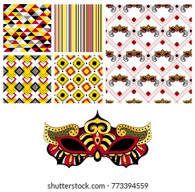 Vector seamless patterns, background of Masquerade, carnival. Venetian mask for carnival.