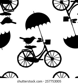 Vector seamless patterns with the bike, bird and umbrella-1