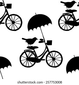 Vector seamless patterns with the bike, bird and umbrella-3