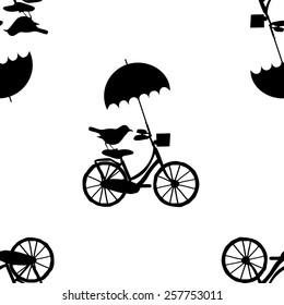 Vector seamless patterns with the bike, bird and umbrella-2