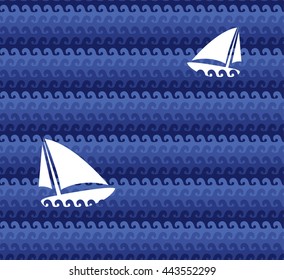 Vector seamless patterns with boats on the waves