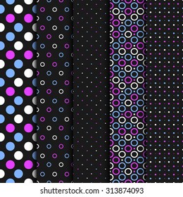 Vector seamless patterns with circles and dots.