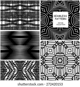 Vector seamless patterns collection. Abstract stylish backgrounds. Repeating monochrome  Linear vector digital new backgrounds can be used for wallpaper, pattern fills, web pages ,surface textures.