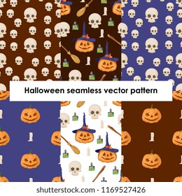 Vector seamless patterns collection. Halloween