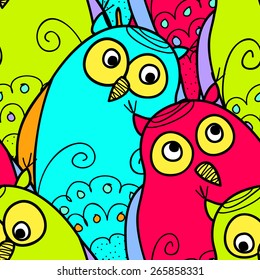 Vector seamless patterns with colored owl-12.