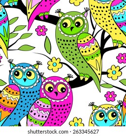 Vector seamless patterns with colored owl-8